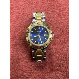 Relic Men’s Wet Watch Silver Gold Stainless Steel 50m Blue Quartz New Battery